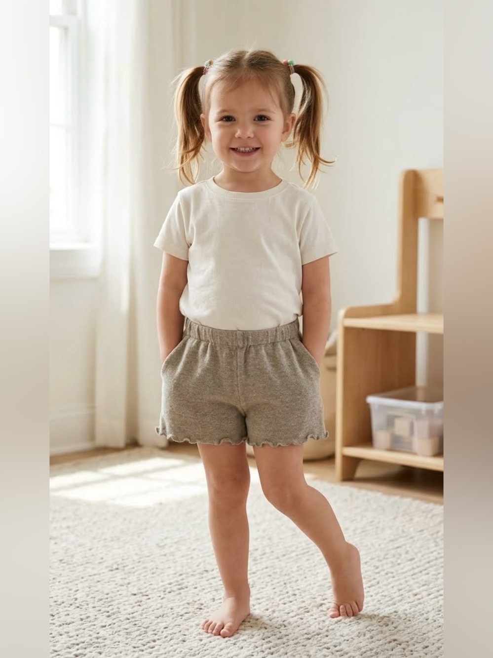Zara Taupe Ruffle-Edge Shorts Toddler Girls Size 3 to 4